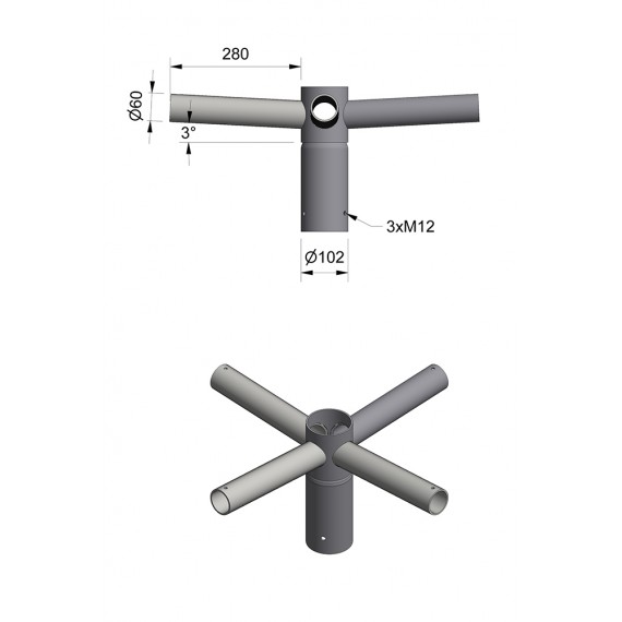 FIREDOBBELT TOPPSTYKKE FOR MASTETOPP Ø89MM