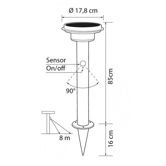 ARETTE PULLERT 85CM SOLCELLE M/ SENSOR AIRAM