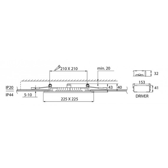 FLAT SQ 225 IP44 15W/840 DIM PCO WH AIRAM