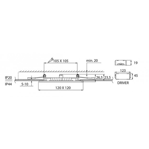 FLAT SQ 120 IP44 9W/830 DIM PCO WH AIRAM