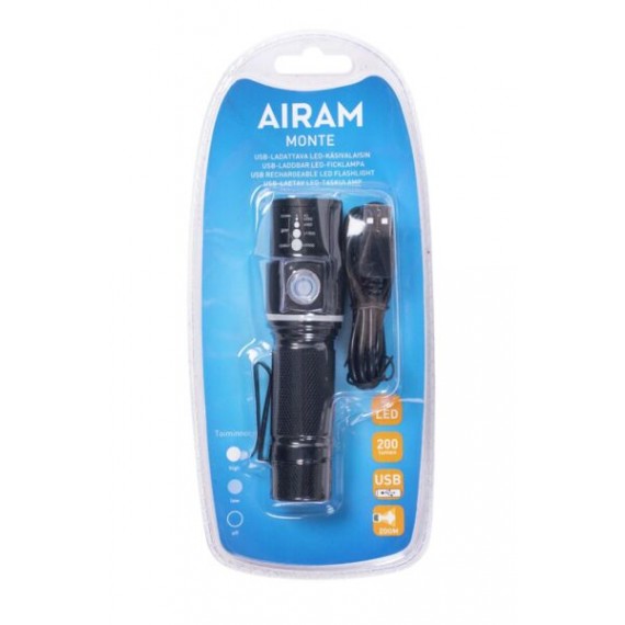 MONTE FLASHLIGHT 3W 200LM USB OPPLADBAR 8710533 AIRAM