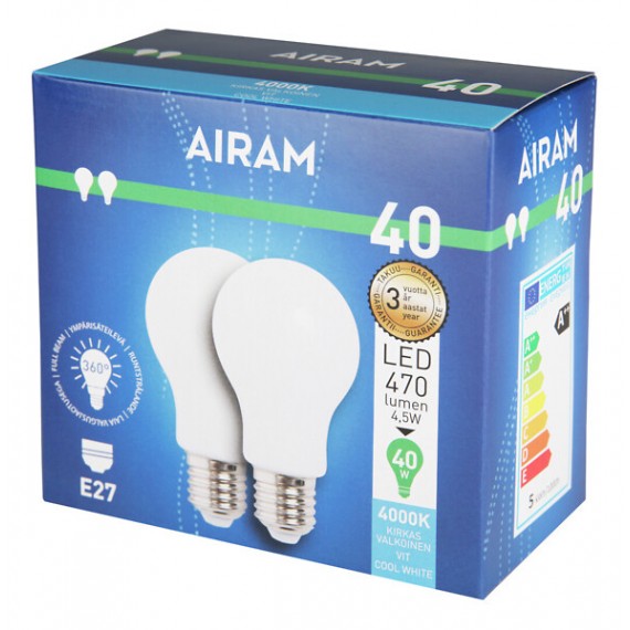 LED FG A60 4,5W/840 470LM E27 OP 2BX 4713841 AIRAM