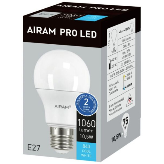 PRO LED A60 9,6W/840 1060LM E27 OPAL AIRAM