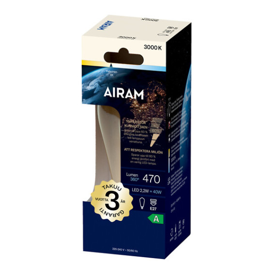 LED ST64 2,2W/830 470lm 50'T EDISON E27 360 CL 213lm/W HØYEFFEKTIV AIRAM