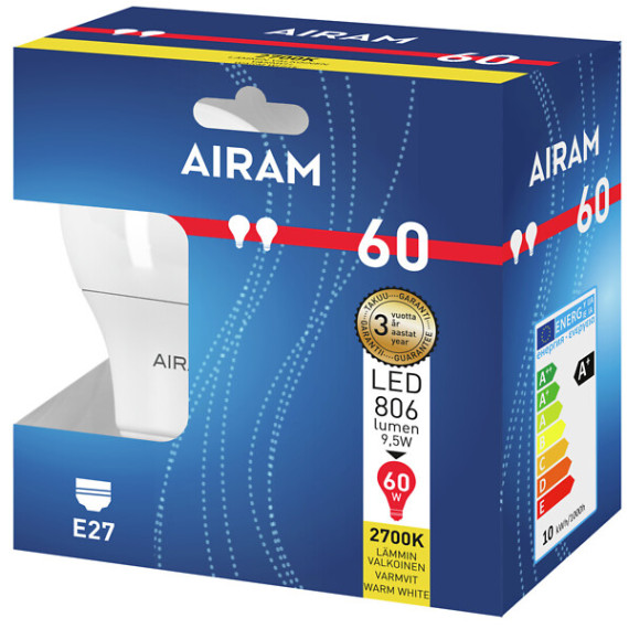 LED A60 8,5W/827 806LM E27 OP 2BX AIRAM