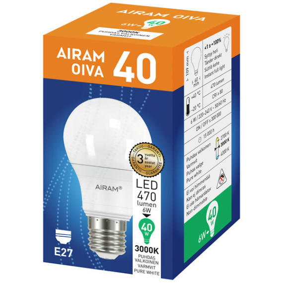 LED A60 4,9W/830 470LM E27 OIVA OP AIRAM