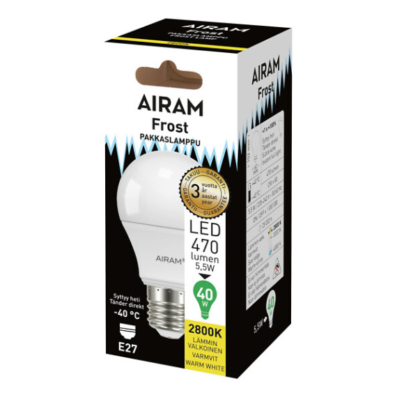 LED A60 4,9W/828 470LM E27 FROST OP AIRAM