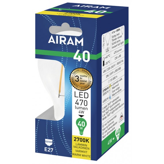 LED A60 4,5W/827 470LM E27 FIL  AIRAM