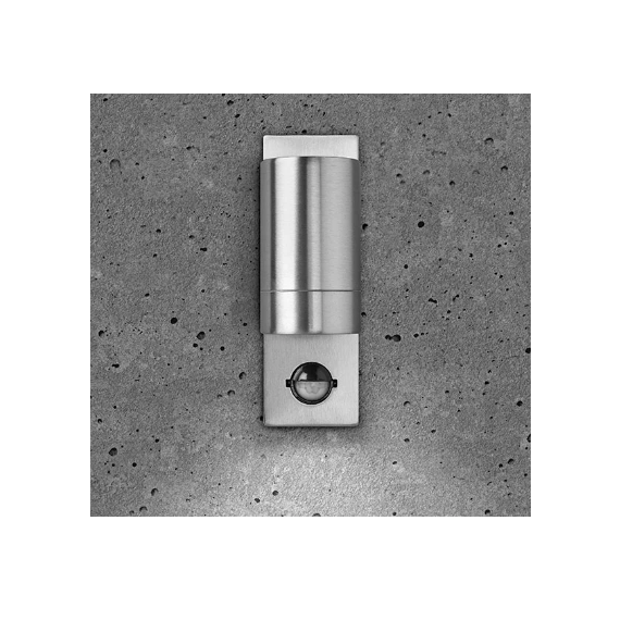 LUNA GU10 PIR WALL LIGHT - FIXED SINGLE, STAINLESS STEEL, IP