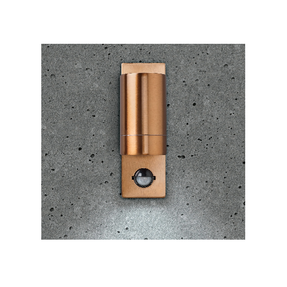 LUNA GU10 PIR WALL LIGHT - FIXED SINGLE, COPPER, IP44