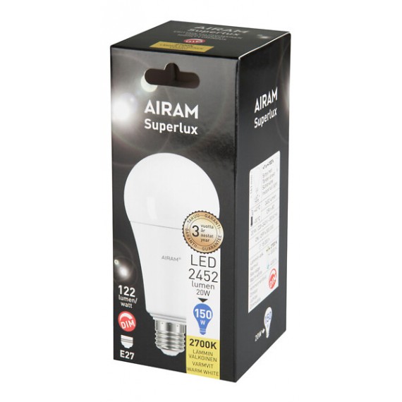 LED SUPERLUX 21W/827 2452LM DIM E27 A67 OPAL 143MM AIRAM