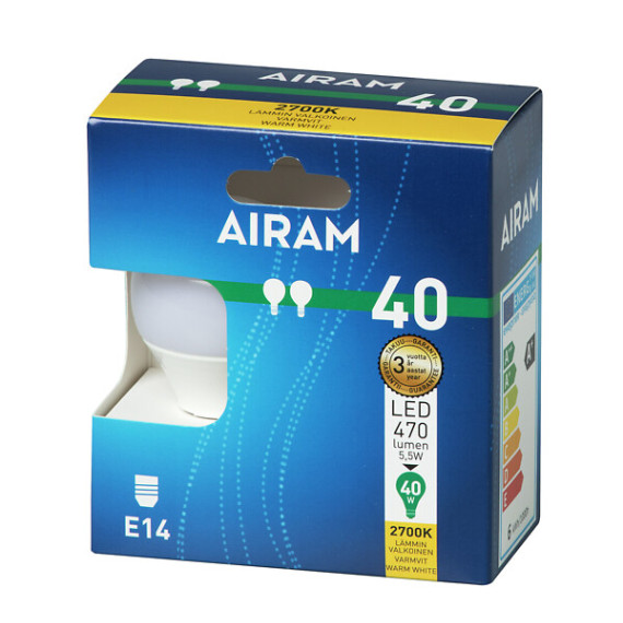 LED ILLUM 4,9W/827 470LM E14 OPAL 2-PAKK P45 4711780 AIRAM