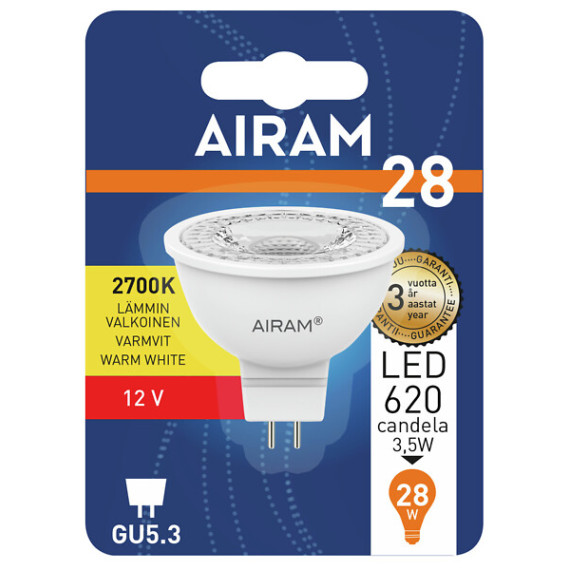 LED MR16 3W/827 250LM GU5,3 HVIT 12V 36D 4711330 AIRAM