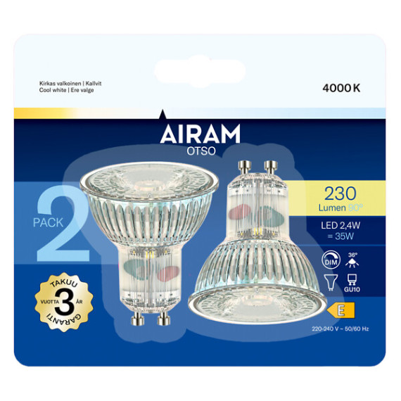 LED FG PAR16 2,4W/840 270LM GU10 DIMBAR 2BL AIRAM