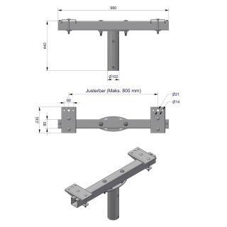 TRAVERS 3 STK LYSKASTERE Ø89 1000MM