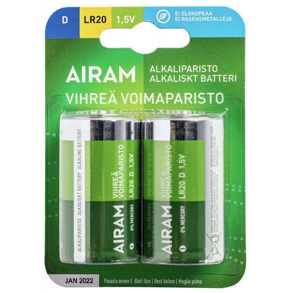 VIHREÄ VOIMA - GREEN POWER BATTERY LR20 D 2/BL/10/5 9471498 AIRAM