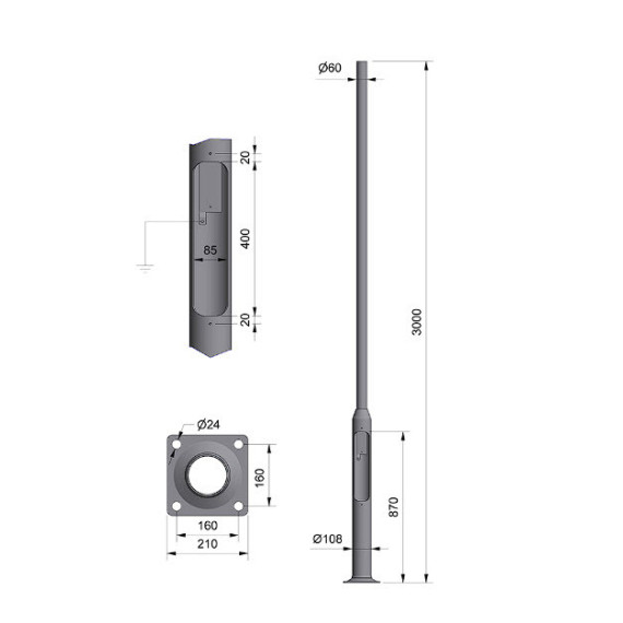 Parkmast galvaniser med toppdiameter 76mm