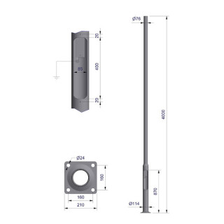 Parkmast 4 meter Ø76 med fotplate med mål