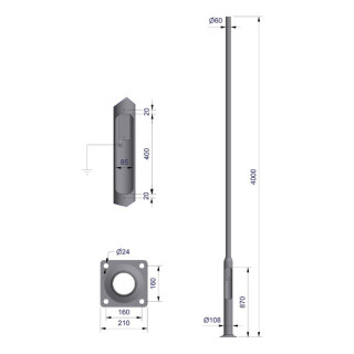 Parkmast med fotplate og grønn combicoat. Velegnet for bryggeanlegg.