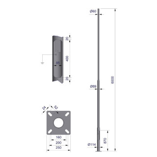 Parkmast galvanisert 6 meter med topp Ø60 og fotplate