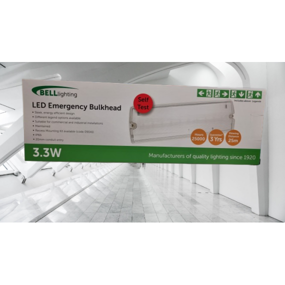 3.3W NØDLYS SPECTRUM LED BULKHEAD IP65 M/SELVTEST 1/12 09040V2 BELL