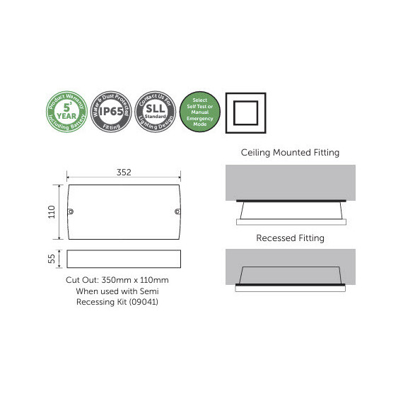 3.3W NØDLYS SPECTRUM LED BULKHEAD IP65 M/SELVTEST 1/12 09040V2 BELL